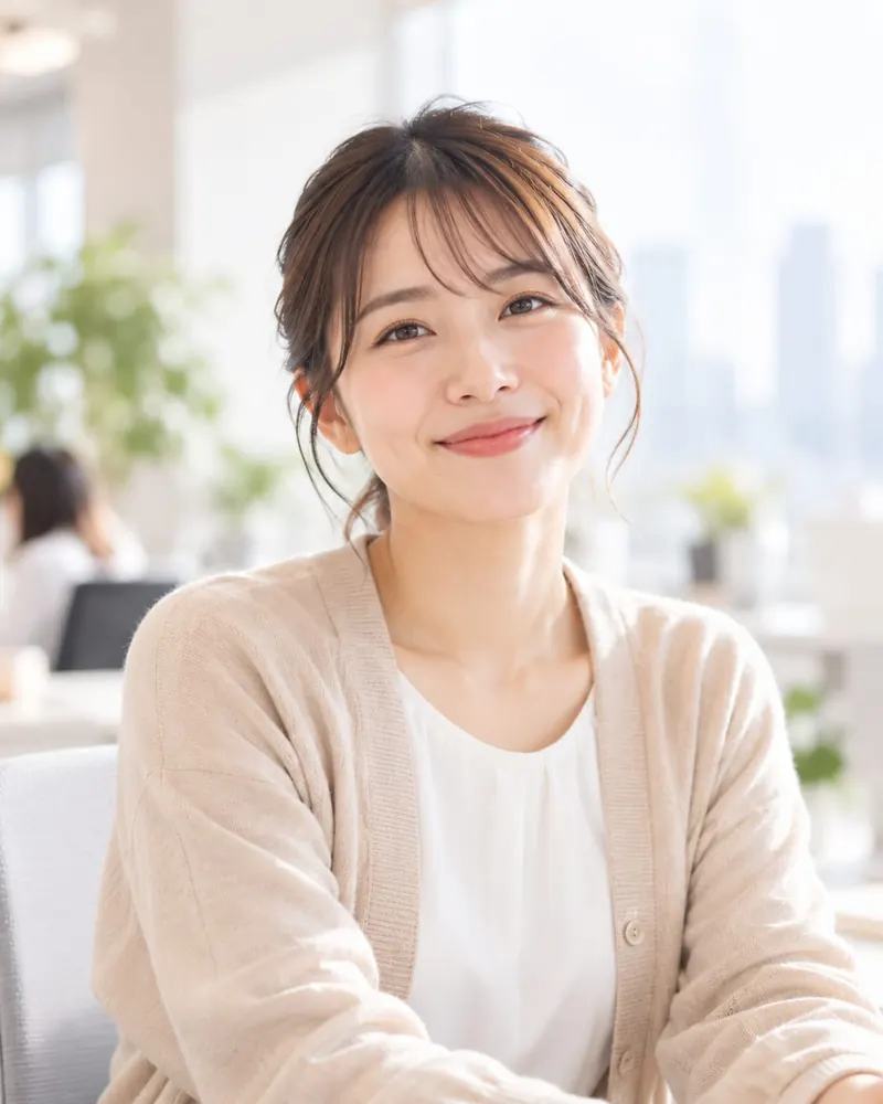 笑顔でこちらを見る社員